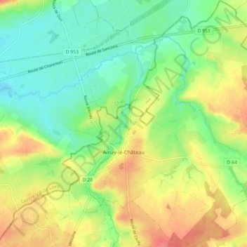 Ainay-le-Château topographic map, elevation, terrain