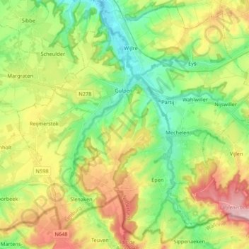 Gulpen-Wittem topographic map, elevation, terrain