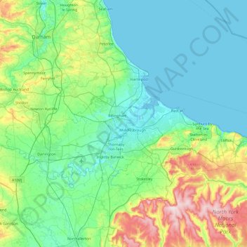 Tees Valley topographic map, elevation, terrain