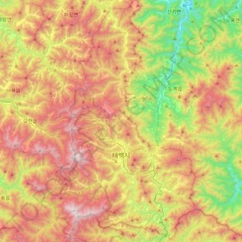 Taebaek-si topographic map, elevation, terrain