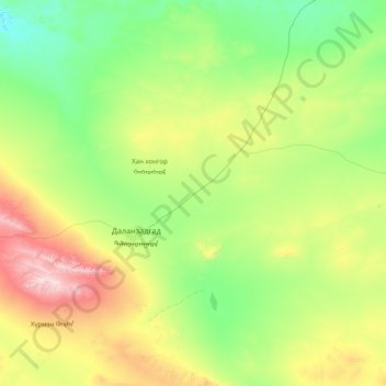 Khan khongor topographic map, elevation, terrain