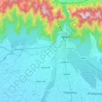 Butwal topographic map, elevation, terrain