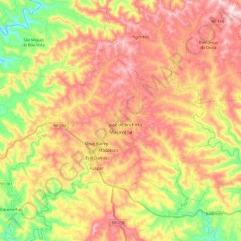 Maravilha topographic map, elevation, terrain