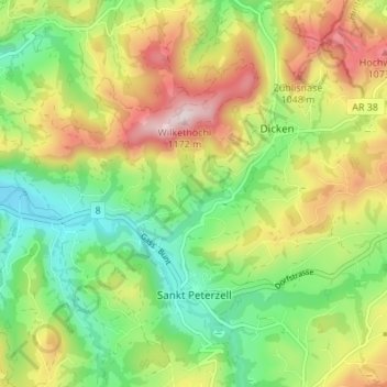St. Peterzell topographic map, elevation, terrain