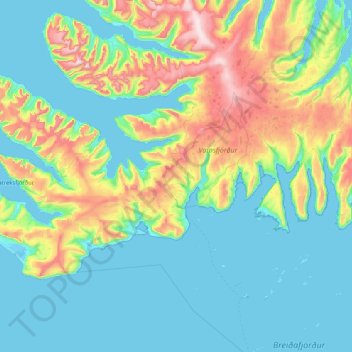 Vesturbyggð topographic map, elevation, terrain