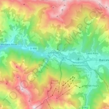 Les Thuiles topographic map, elevation, terrain