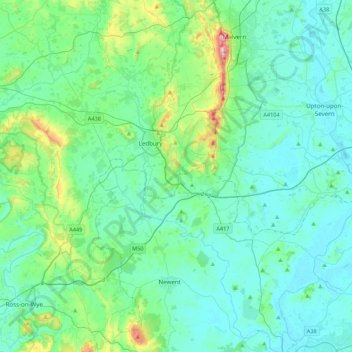River Leadon topographic map, elevation, terrain