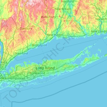 Long Island Sound topographic map, elevation, terrain