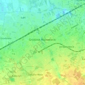 Grodzisk Mazowiecki topographic map, elevation, terrain