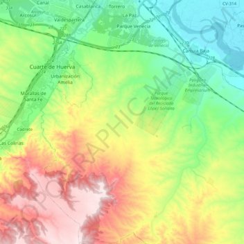 Torrero-La Paz topographic map, elevation, terrain