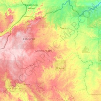 Ouham-Pendé topographic map, elevation, terrain