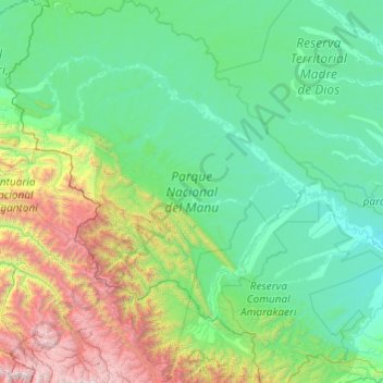 Manu National Park topographic map, elevation, terrain