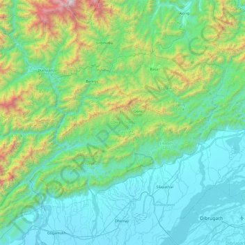 Lower Siang topographic map, elevation, terrain