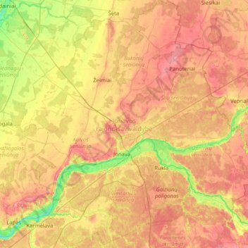 Jonavos rajono savivaldybė topographic map, elevation, terrain