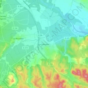 La Calmette topographic map, elevation, terrain