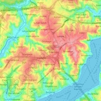 Beşiktaş topographic map, elevation, terrain