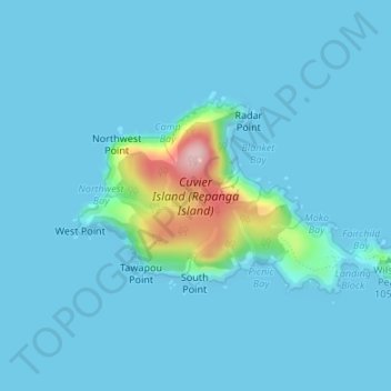 Cuvier Island topographic map, elevation, terrain