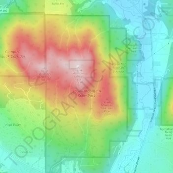 Squak Mountain State Park topographic map, elevation, terrain