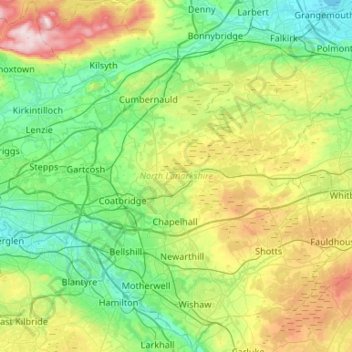 North Lanarkshire topographic map, elevation, terrain