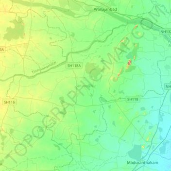 Uthiramerur topographic map, elevation, terrain