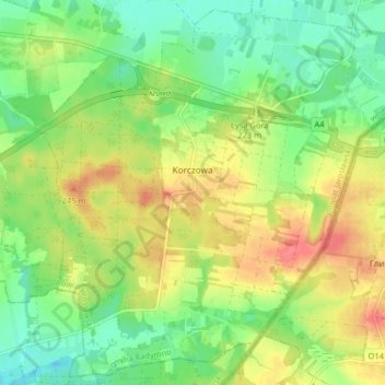 Korczowa topographic map, elevation, terrain