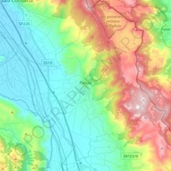 Padula topographic map, elevation, terrain