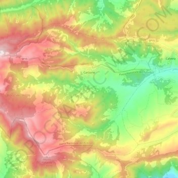 Carbone topographic map, elevation, terrain