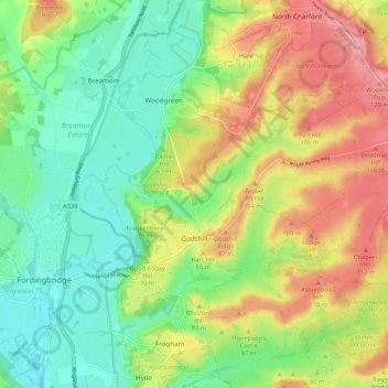 Godshill topographic map, elevation, terrain