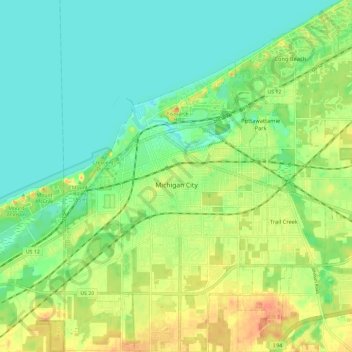 Michigan City topographic map, elevation, terrain