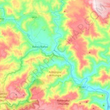 Armùngia/Armungia topographic map, elevation, terrain