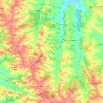 Bassoues topographic map, elevation, terrain