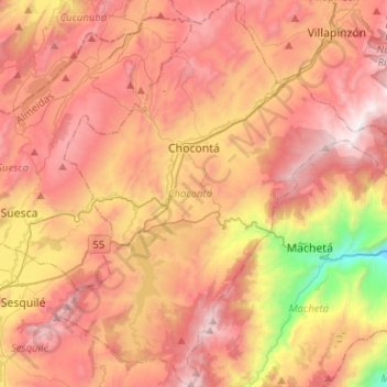 Chocontá topographic map, elevation, terrain