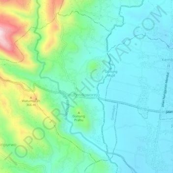Pendoworejo topographic map, elevation, terrain