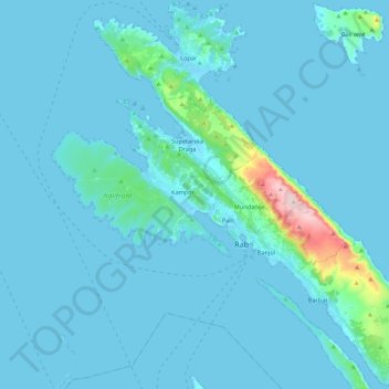 Town of Rab topographic map, elevation, terrain