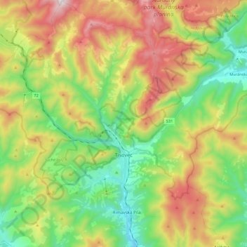 Tisovec topographic map, elevation, terrain