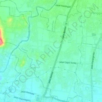 Pendowoharjo topographic map, elevation, terrain