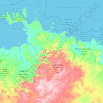 West Arnhem Region topographic map, elevation, terrain