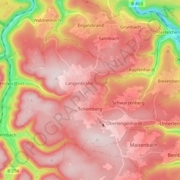 Schömberg topographic map, elevation, terrain
