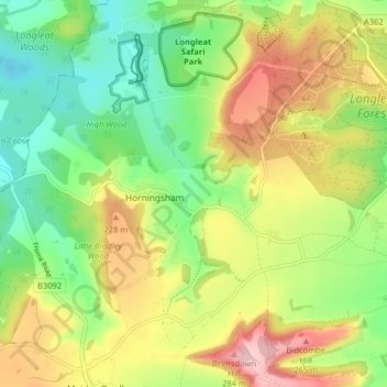 Horningsham topographic map, elevation, terrain