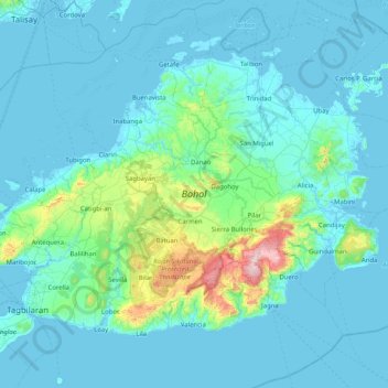 Bohol topographic map, elevation, terrain