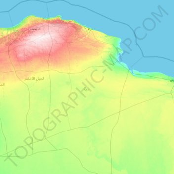 Derna topographic map, elevation, terrain