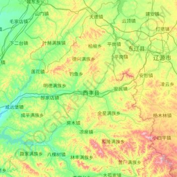 Xifeng County topographic map, elevation, terrain