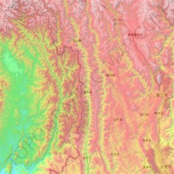 Nujiang Lisu Autonomous Prefecture topographic map, elevation, terrain