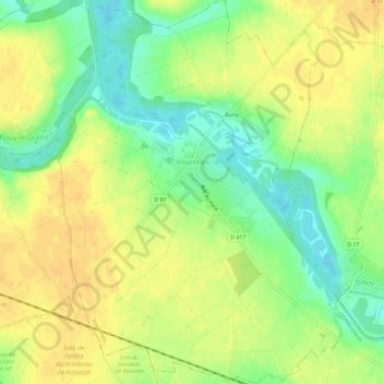 Voyennes topographic map, elevation, terrain