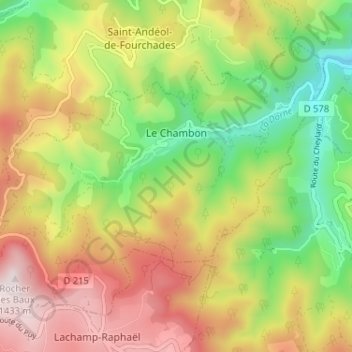 Le Chambon topographic map, elevation, terrain