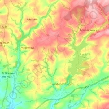 Broadwoodwidger topographic map, elevation, terrain