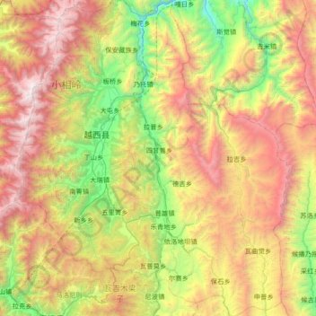 Yuexi County topographic map, elevation, terrain