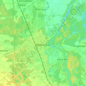 Nowa Sól topographic map, elevation, terrain