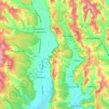 Jagerberg topographic map, elevation, terrain