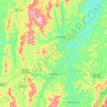 Manhuaçu topographic map, elevation, terrain